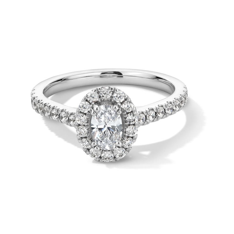 Main Image 1 of 1 CT. T.W. Oval Certified Lab-Grown Diamond Frame Engagement Ring in Platinum (F/SI2)