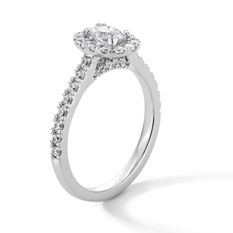 Main Image 3 of 1 CT. T.W. Oval Certified Lab-Grown Diamond Frame Engagement Ring in Platinum (F/SI2)