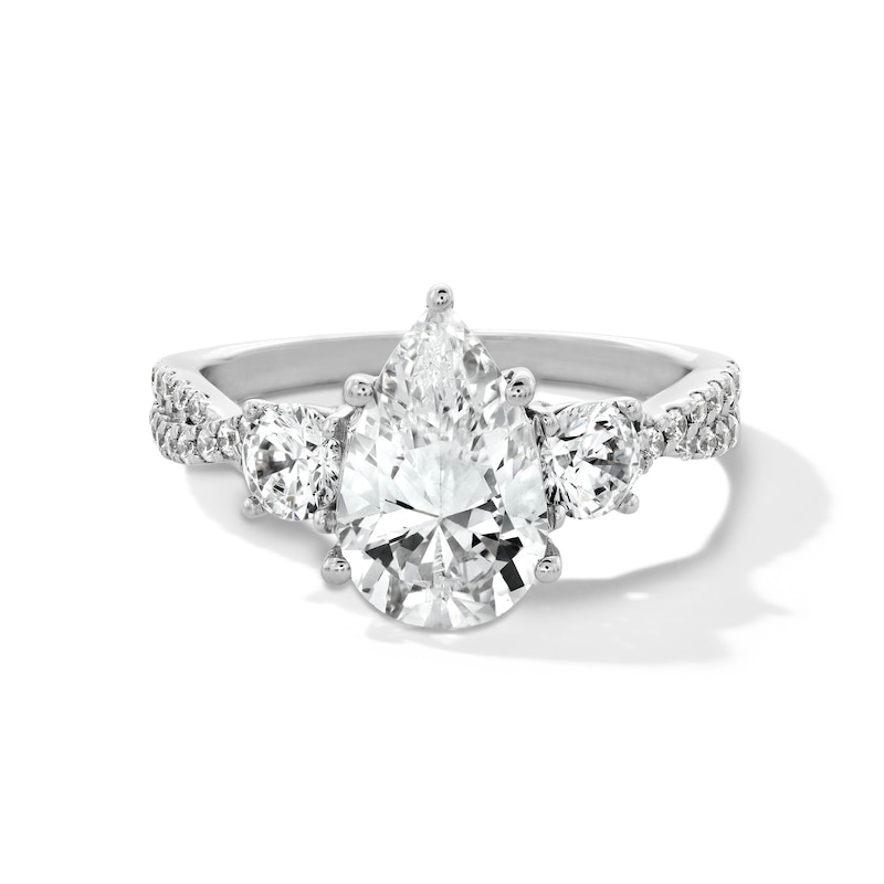 Main Image 1 of 2-3/4 CT. T.W. Pear-Shaped Certified Lab-Grown Diamond Three-Stone Engagement Ring in Platinum (F/SI2)