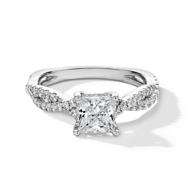 Main Image 1 of 1-3/8 CT. T.W. Princess-Cut Certified Lab-Grown Diamond Engagement Ring with Twist Split Shank in Platinum (I/SI2)