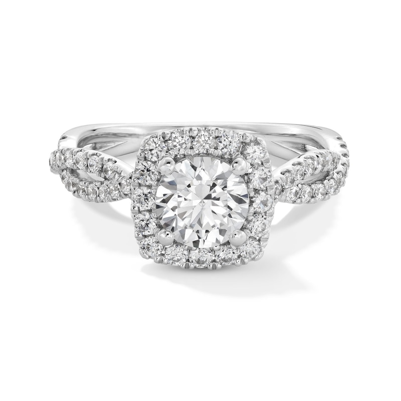 Main Image 1 of 1-1/2 CT. T.W. Certified Lab-Grown Diamond Cushion Frame Engagement Ring in Platinum (F/SI2)