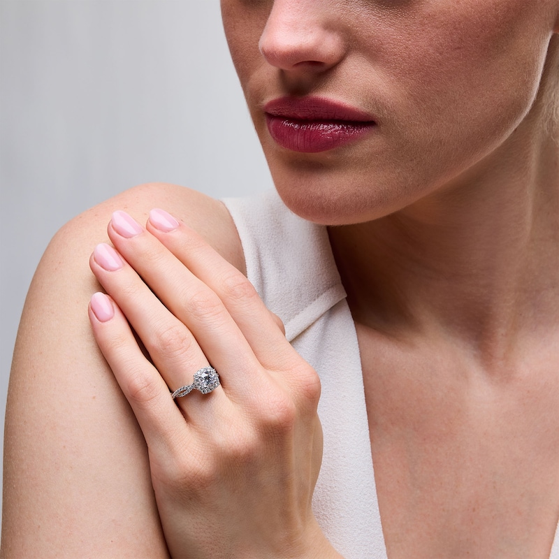 Main Image 2 of 1-1/2 CT. T.W. Certified Lab-Grown Diamond Cushion Frame Engagement Ring in Platinum (F/SI2)