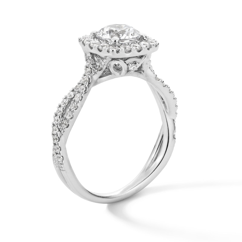 Main Image 3 of 1-1/2 CT. T.W. Certified Lab-Grown Diamond Cushion Frame Engagement Ring in Platinum (F/SI2)