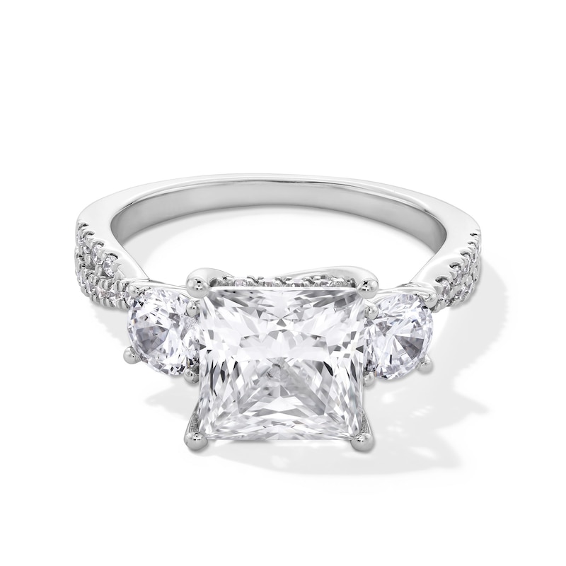 Main Image 1 of 4 CT. T.W. Princess-Cut Certified Lab-Grown Diamond Three-Stone Engagement Ring in Platinum (F/SI2)