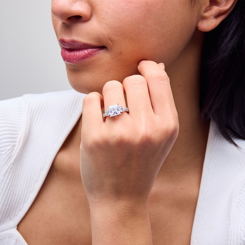 Main Image 2 of 4 CT. T.W. Princess-Cut Certified Lab-Grown Diamond Three-Stone Engagement Ring in Platinum (F/SI2)