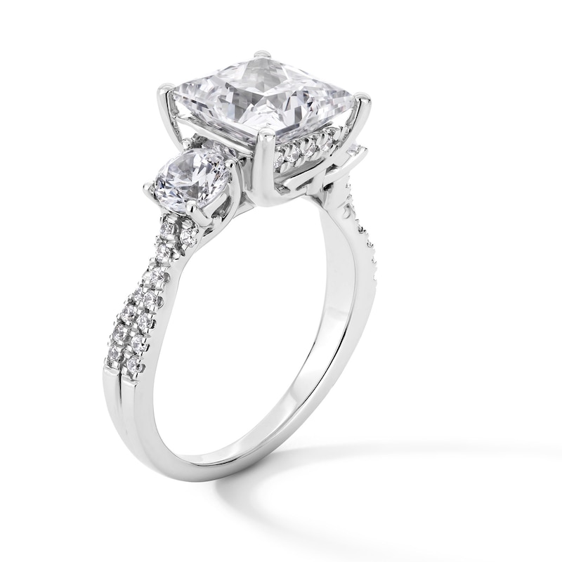 Main Image 3 of 4 CT. T.W. Princess-Cut Certified Lab-Grown Diamond Three-Stone Engagement Ring in Platinum (F/SI2)