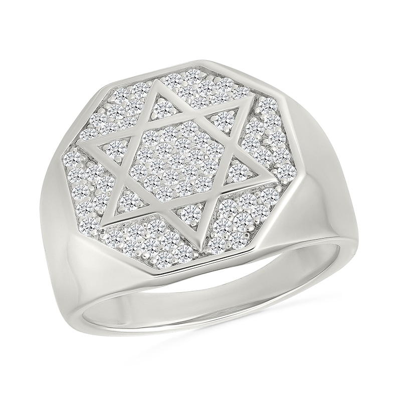 Main Image 1 of 3/4 CT. T.W. Diamond Star of David Signet Ring in Sterling Silver