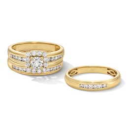 1 CT. T.W. Certified Lab-Grown Diamond Cushion Frame Wedding Ensemble in 10K Gold (F/SI2)