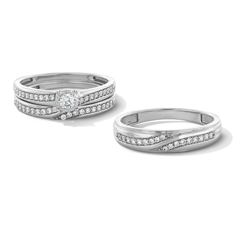 Main Image 1 of 1/2 CT. T.W. Certified Lab-Grown Diamond Bypass Wedding Ensemble in 10K White Gold (F/SI2)