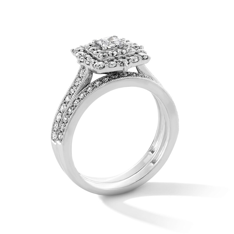 Main Image 3 of 1-1/5 CT. T.W. Princess-Cut Diamond Bridal Set in 14K White Gold