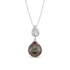 Thumbnail Image 1 of 10.0-11.0mm Oval Tahitian Cultured Pearl and 1/15 CT. T.W. Diamond Pendant in 14K White Gold