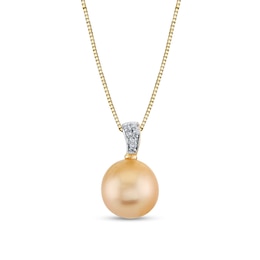 9.0-10.0mm Golden South Sea Cultured Pearl and Diamond-Accent Pendant in 10K Gold