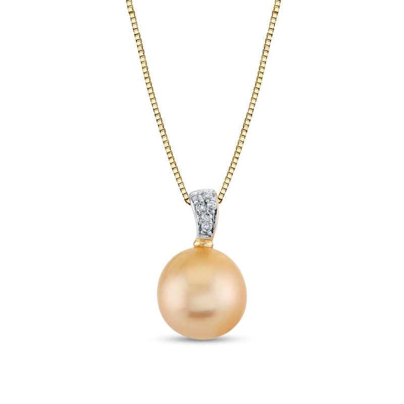 Main Image 1 of 9.0-10.0mm Golden South Sea Cultured Pearl and Diamond-Accent Pendant in 10K Gold