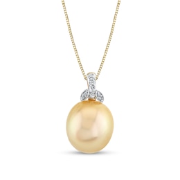 11.0-12.0mm Golden South Sea Cultured Pearl and Diamond-Accent Pendant in 10K Gold