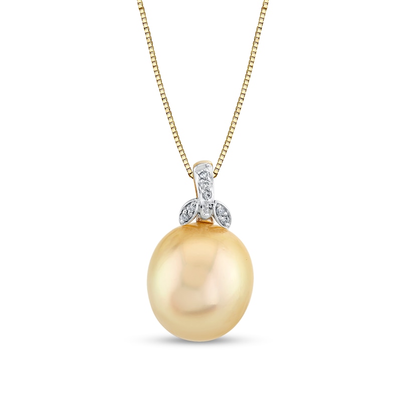 Main Image 1 of 11.0-12.0mm Golden South Sea Cultured Pearl and Diamond-Accent Pendant in 10K Gold