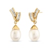 Thumbnail Image 1 of 9.0-10.0mm Oval Freshwater Cultured Pearl and 1/3 CT. T.W. Diamond Drop Earrings in 14K Gold