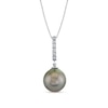 Thumbnail Image 1 of 11.0-12.0mm Oval Tahitian Cultured Pearl and 1/8 CT. T.W. Diamond Pendant in 14K White Gold
