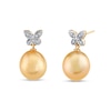 Thumbnail Image 1 of 9.0-10.0mm Golden South Sea Cultured Pearl and 1/10 CT. T.W. Diamond Butterfly Drop Earrings in 14K Gold