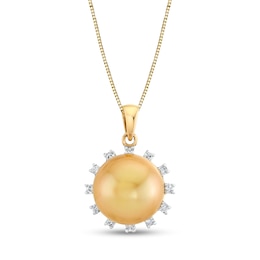 11.0-12.0mm Golden South Sea Cultured Pearl and 1/5 CT. T.W. Diamond Pendant in 10K Gold