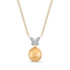Thumbnail Image 1 of 11.0-12.0mm Golden South Sea Cultured Pearl and 1/20 CT. T.W. Diamond Butterfly Drop Necklace in 14K Gold - 16"