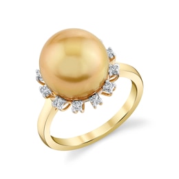 11.0-12.0mm South Sea Golden Cultured Pearl and 1/5 CT. T.W. Diamond Ring in 10K Gold