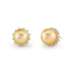 10.0-11.0mm South Sea Cultured Pearl and 1/4 CT. T.W. Diamond Stud Earrings in 10K Gold