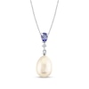 Thumbnail Image 1 of 8.0-9.0mm Oval Freshwater Cultured Pearl and Pear-Shaped Tanzanite with Diamond Accent Pendant in 14K White Gold