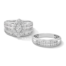 1-1/2 CT. T.W. Marquise-Cut Certified Lab-Grown Diamond Wedding Ensemble in 10K White Gold (F/SI2)