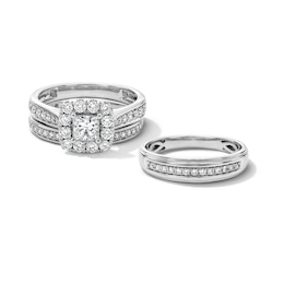 1-1/3 CT. T.W. Princess-Cut Certified Lab-Grown Diamond Wedding Ensemble in 10K White Gold (F/SI2)
