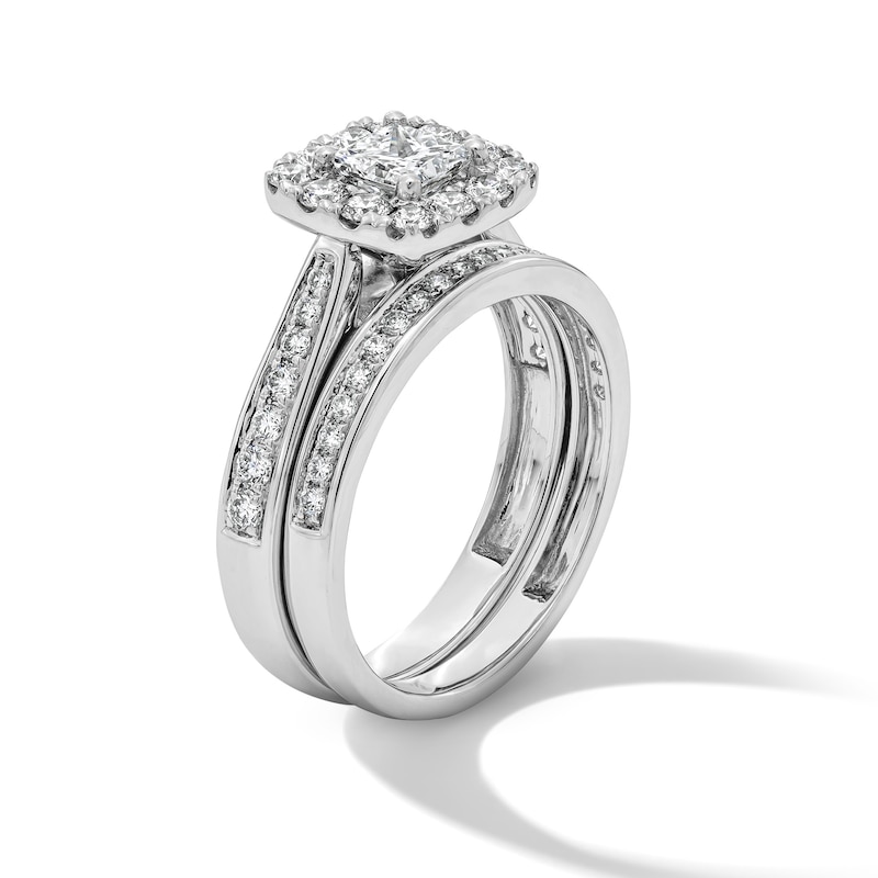 Main Image 4 of 1-1/3 CT. T.W. Princess-Cut Certified Lab-Grown Diamond Wedding Ensemble in 10K White Gold (F/SI2)
