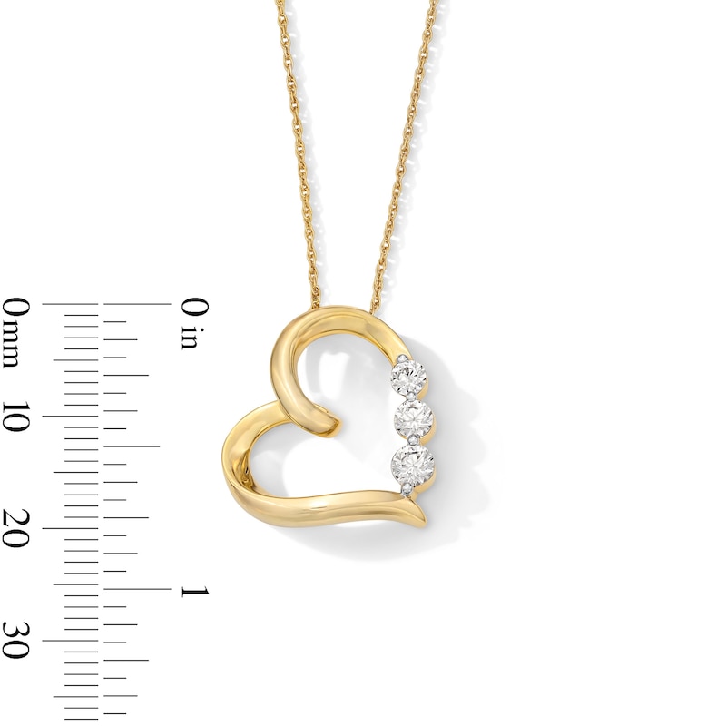 Main Image 3 of 1/2 CT. T.W. Certified Lab-Grown Diamond Tilted Heart Three-Stone Pendant in Sterling Silver with 10K Gold Plate (F/VS2)