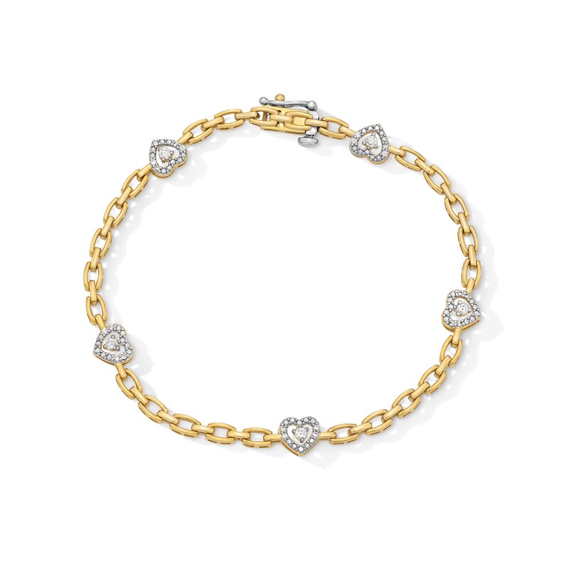 Main Image 1 of 1/4 CT. T.W. Diamond Heart Link Bracelet in Sterling Silver with 10K Gold Plate - 7.5”