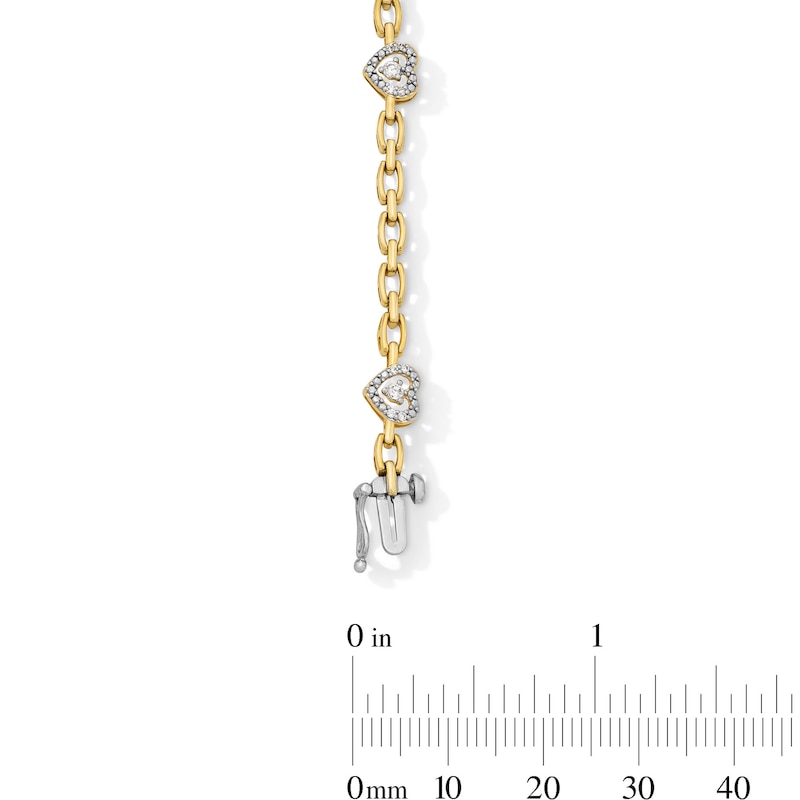 Main Image 2 of 1/4 CT. T.W. Diamond Heart Link Bracelet in Sterling Silver with 10K Gold Plate - 7.5”