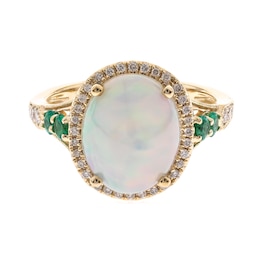 Oval Opal, Emerald and 1/4 CT. T.W. Diamond Ring in 14K Gold