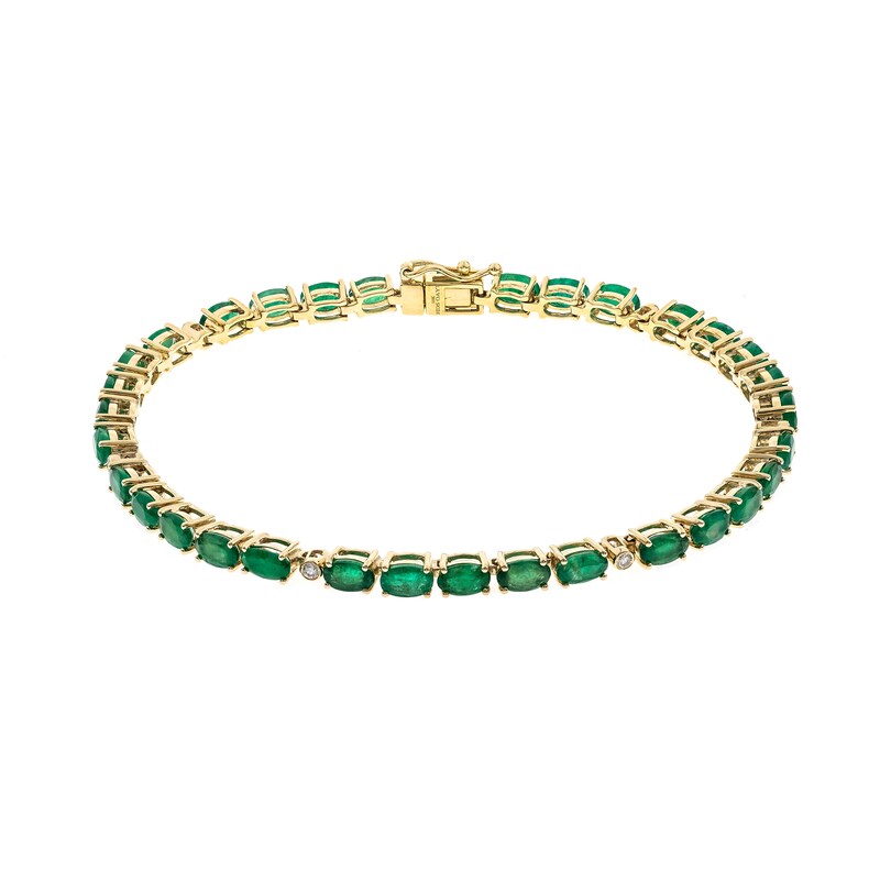 Main Image 1 of Oval Emerald and 1/15 CT. T.W. Diamond Link Bracelet in 10K Gold - 7.25"