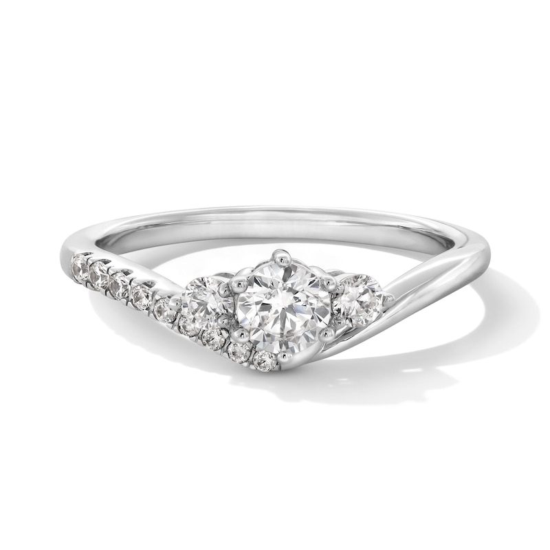 Main Image 1 of 1/2 CT. T.W. Certified Lab-Grown Diamond Three-Stone Engagement Ring in Sterling Silver (F/SI2)