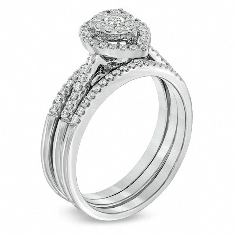 Main Image 2 of Previously Owned - 1/2 CT. T.W. Diamond Teardrop Cluster Soldered Bridal Set in 10K White Gold