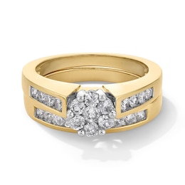 Previously Owned - 1 CT. T.W.  Multi-Diamond Flower Soldered Bridal Set in 10K Gold