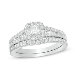 Previously Owned - 1/2 CT. T.W. Princess-Cut Diamond Frame Soldered Bridal Set in 10K White Gold