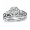 Thumbnail Image 1 of Previously Owned - 1 CT. T.W. Round and Princess-Cut Diamond Flower Soldered Bridal Set in 10K White Gold