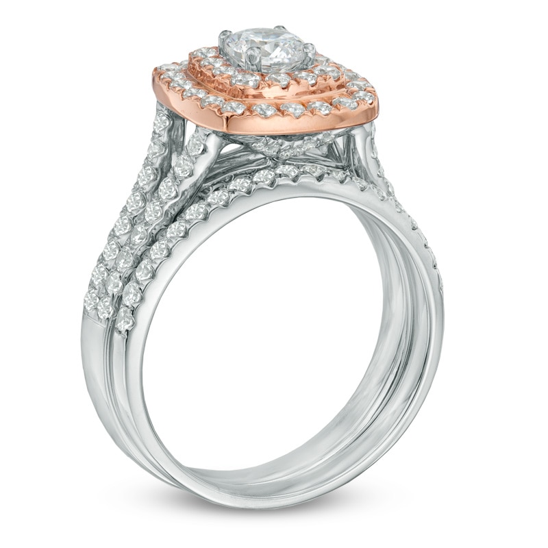 Main Image 2 of Previously Owned - 1-1/2 CT. T.W. Canadian Diamond Double Frame Soldered Bridal Set in 14K Two-Tone Gold