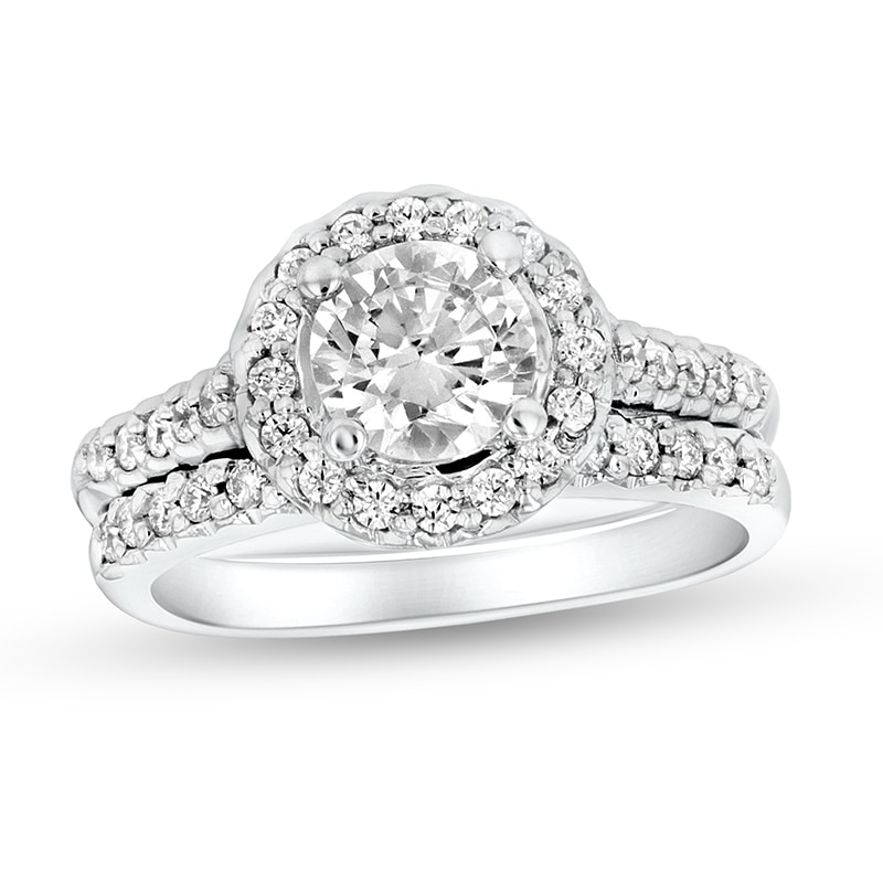 Main Image 1 of Previously Owned - 1-1/5 CT. T.W. Diamond Frame Soldered Bridal Set in 14K White Gold