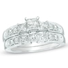 Thumbnail Image 1 of Previously Owned - 1-1/2 CT. T.W. Princess-Cut Diamond Three Stone Soldered Bridal Set in 14K White Gold