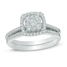 Previously Owned - 1/2 CT. T.W. Composite Diamond Frame Soldered Bridal Set in 10K White Gold