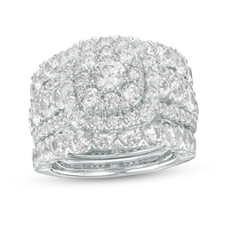 Previously Owned - 5 CT. T.W. Diamond Cushion-Shaped Frame Multi-Row Soldered Bridal Set in 14K White Gold