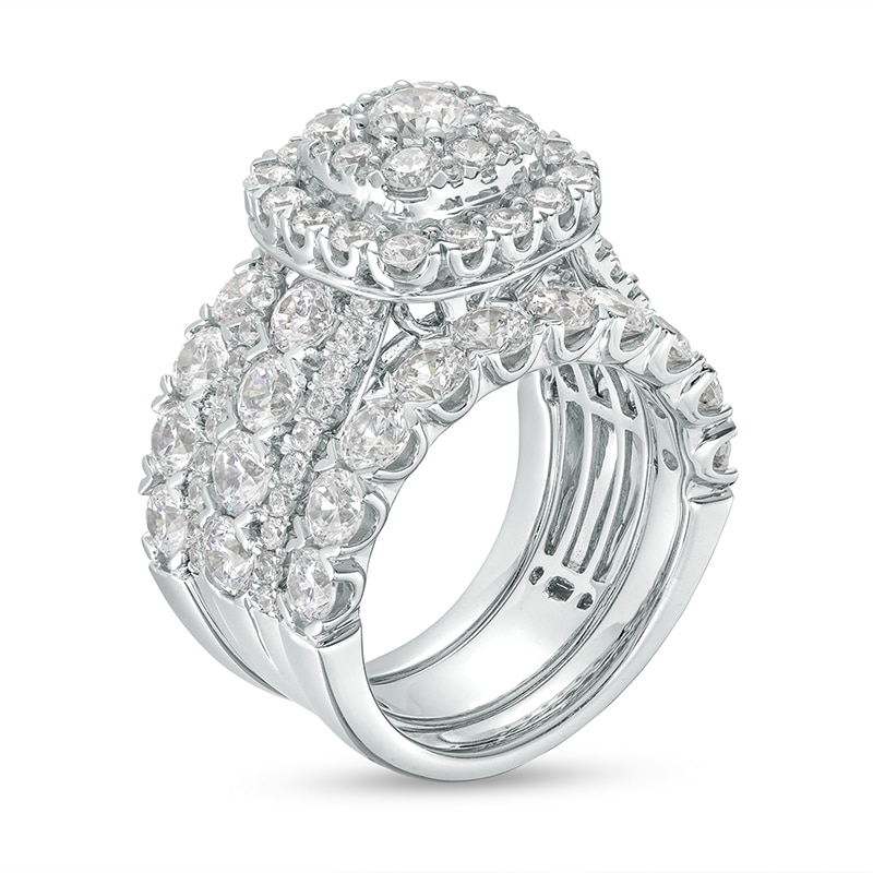 Main Image 3 of Previously Owned - 5 CT. T.W. Diamond Cushion-Shaped Frame Multi-Row Soldered Bridal Set in 14K White Gold