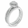 Thumbnail Image 2 of Previously Owned - 1/2 CT. T.W. Diamond Cluster Pear-Shaped Frame Three Piece Soldered Bridal Set in 10K White Gold