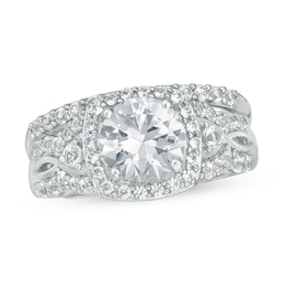 Previously Owned - Lab-Created White Sapphire Cushion Frame Twist Soldered Bridal Set in Sterling Silver
