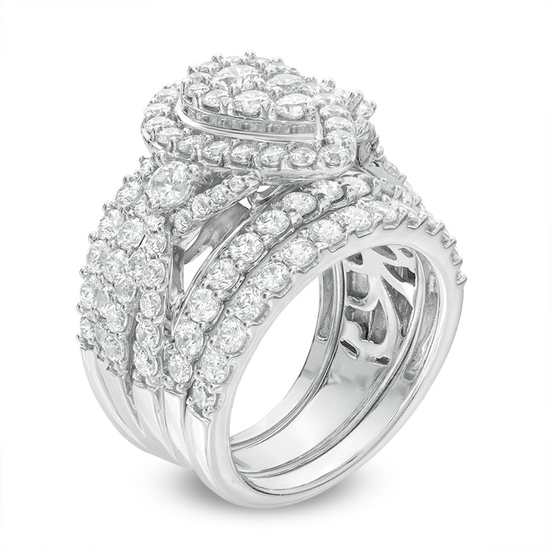 Main Image 2 of Previously Owned - 3 CT. T.W. Composite Diamond Pear-Shaped Frame Three Piece Soldered Bridal Set in 14K White Gold