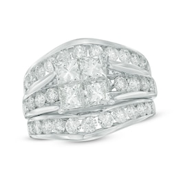 Previously Owned - 3.40 CT. T.W. Quad Princess-Cut Diamond Soldered Bridal Set in 14K White Gold